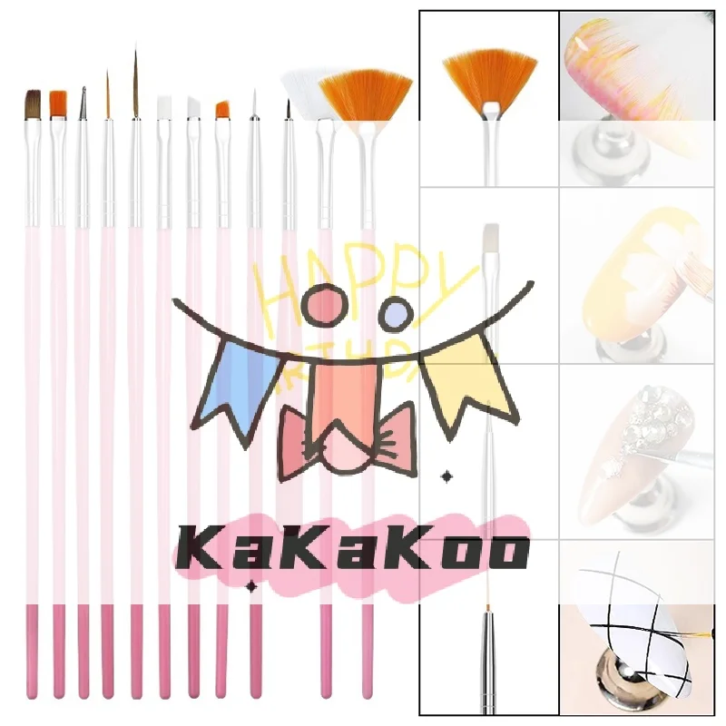 15 قطعة مسمار الفن فرش قلم مجموعة متعددة الوظائف خط المشارب نحت فرشاة قلم رسم يدوي الأشعة فوق البنفسجية جل فرش اللوحة مانيكير أداة