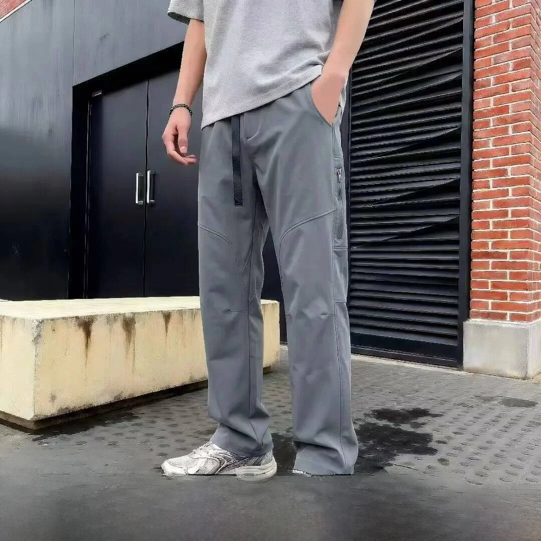Hiking Casual Pants Men's Loose Fit Elastic Waist 3D Tailoring Thin Quick Dry Outdoor Straight Leg Summer Leisure Trousers