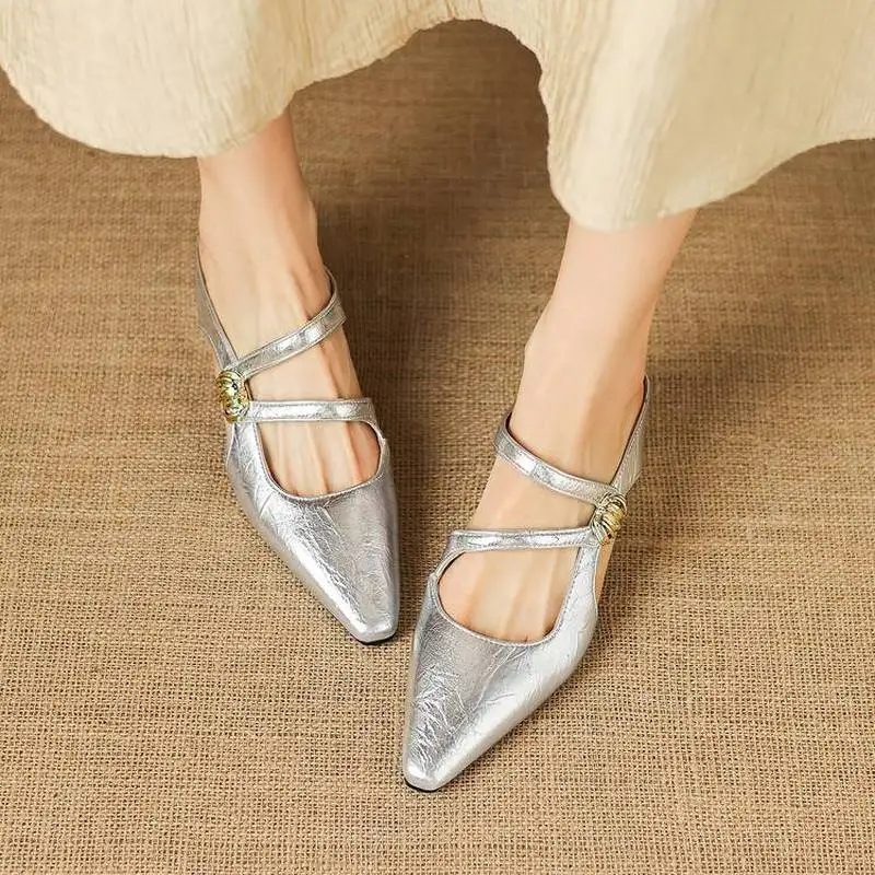 Women Metallic Microfiber Mules Square Toe Mary Jane Strap Wedge Heel Rubber Sole Vintage Summer Daily Slide Sandals F258