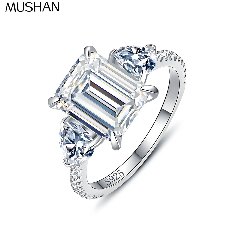 

MuShan Luxury Jewelry 925 Sterling Silver Ring Round Moissanite Bespoke Ring for Friend 18K Gold Plated MST Patent Rings