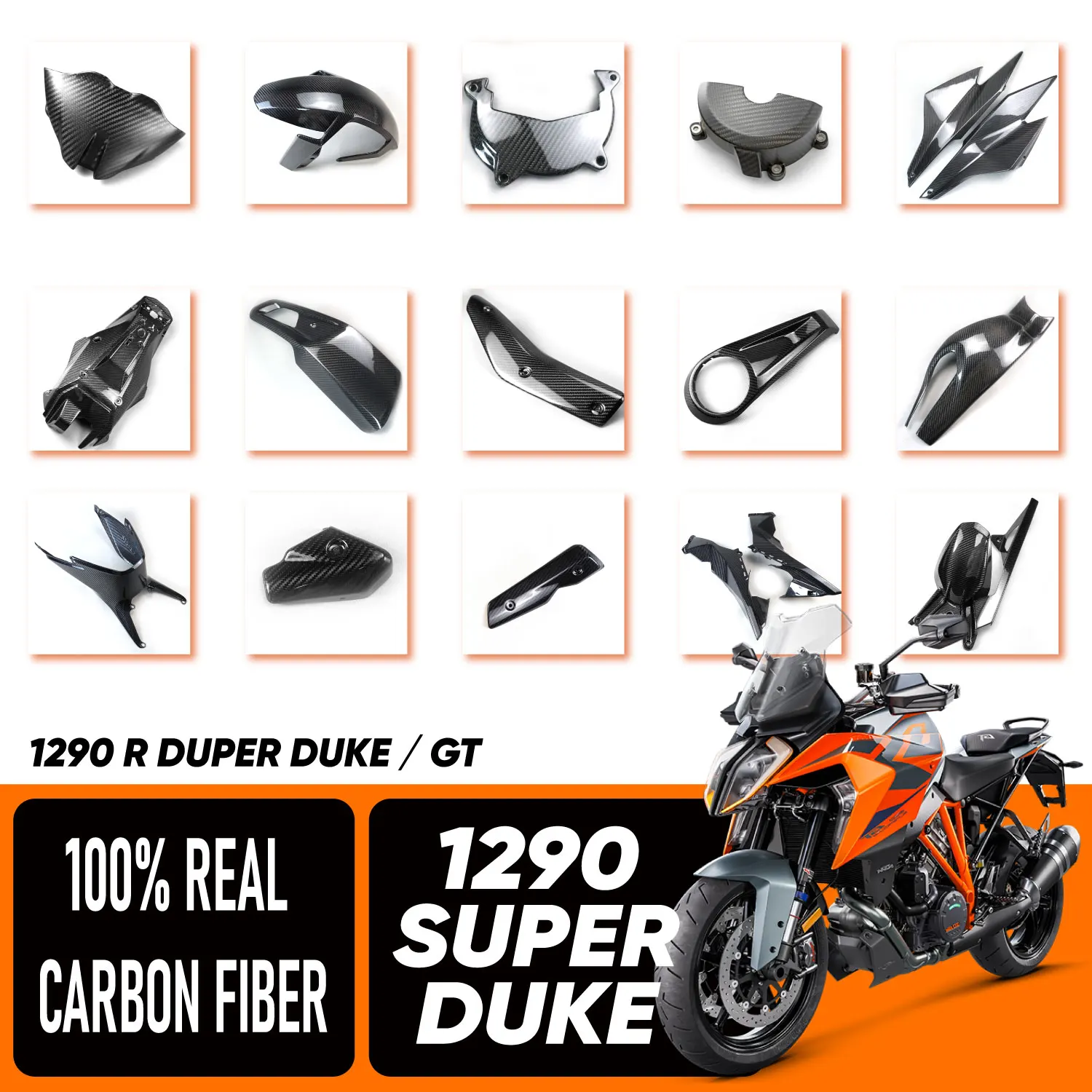 Real Dry Carbon Fiber Motorcycle Fairings for 1390 1290 Super Duke R EVO 2020-2026 Full Body Kit Winglets Tank Cover Front Fende