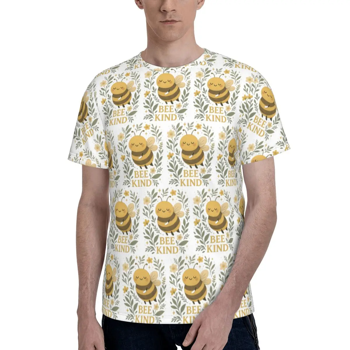Bee Kind Cute Bumblebee Floral With Gentle Kindness Quote T-Shirt for Men Cotton T Shirts Men's Short Sleeve O-Neck Clothes Tops