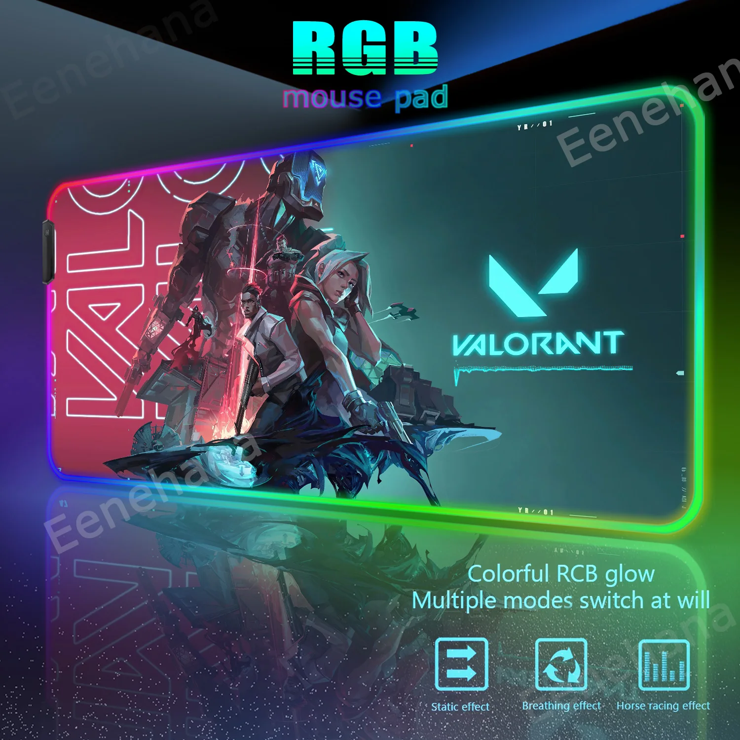 Imagem -04 - Rgb Valorant Gaming Mousepad pc Gamer Cabinet Pads Laptop Gamer Table Mousemat Anime Mat Gaming Mouse Pads Gamers Acessórios 90x40cm