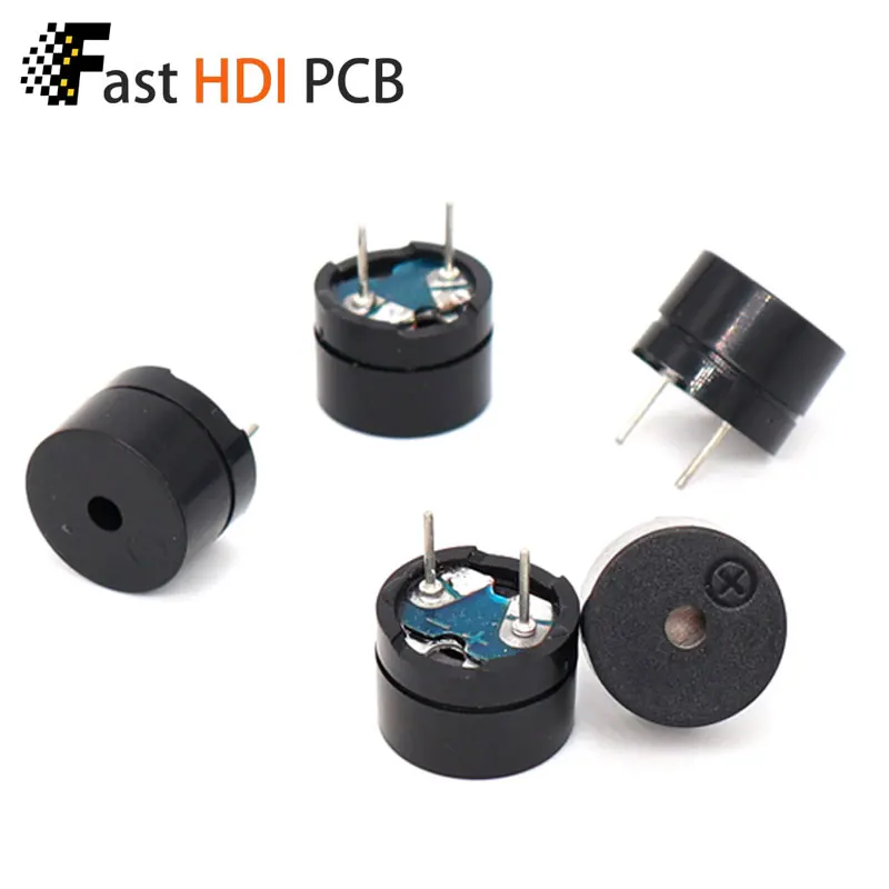 電磁式パッシブブザー 12x8.5mm (16Ω/42Ω) - 多電圧3/5/9/12V交流、断続音出力、外部発振回路必須