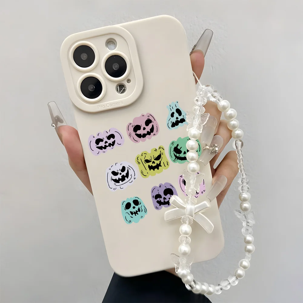 Wrist Strap Phone Case For iPhone 17 16 13 12 11 15 14 Pro Max 16E 17E 7 8 15 16 14 Plus X XS XR Lanyard Halloween Pumpkin Cover