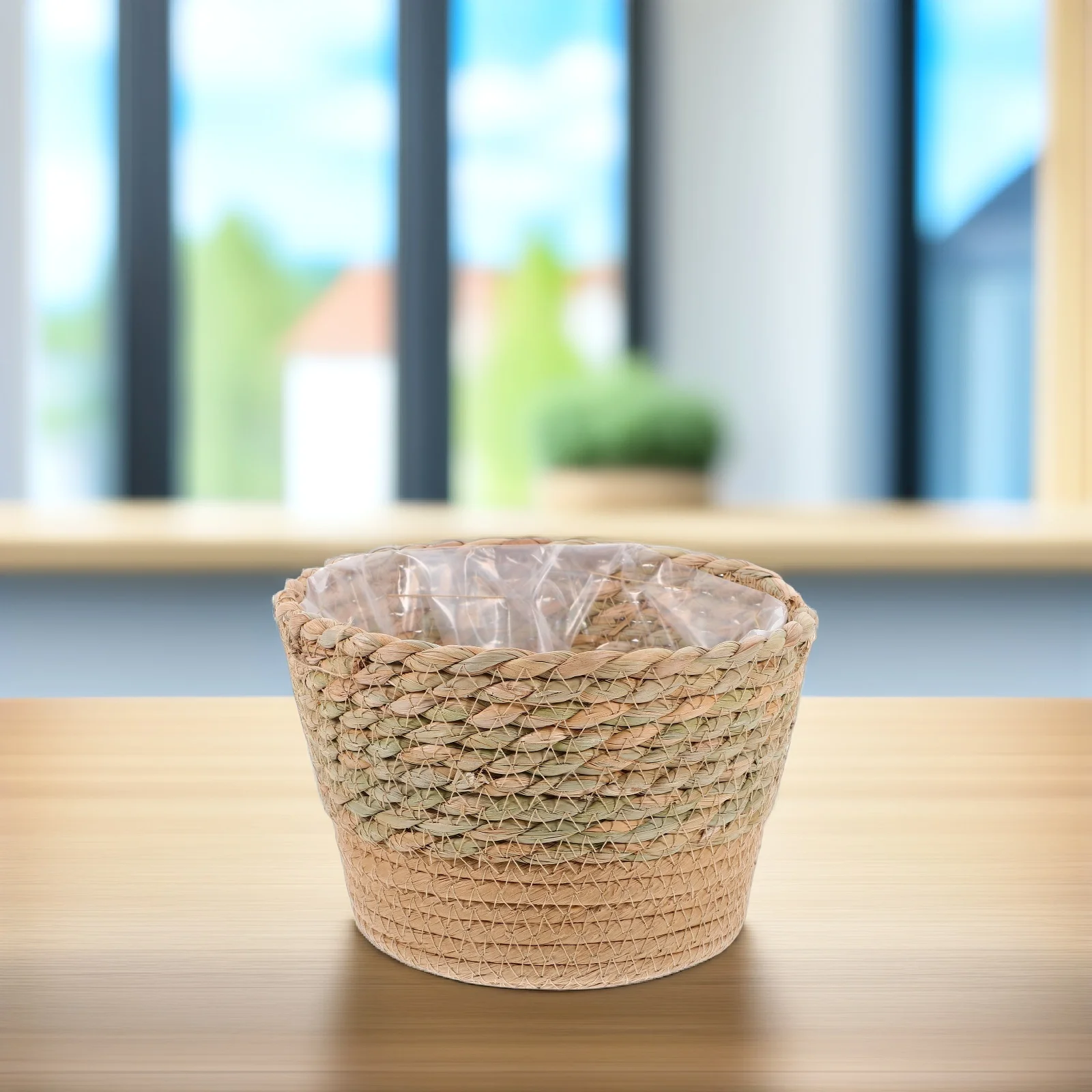 1 قطعة سلة للزهور المنسوجة من القش للنباتات الداخلية سلة زراعة منسوجة يدويًا سلال نباتات مزخرفة ديكور حديقة المنزل #4