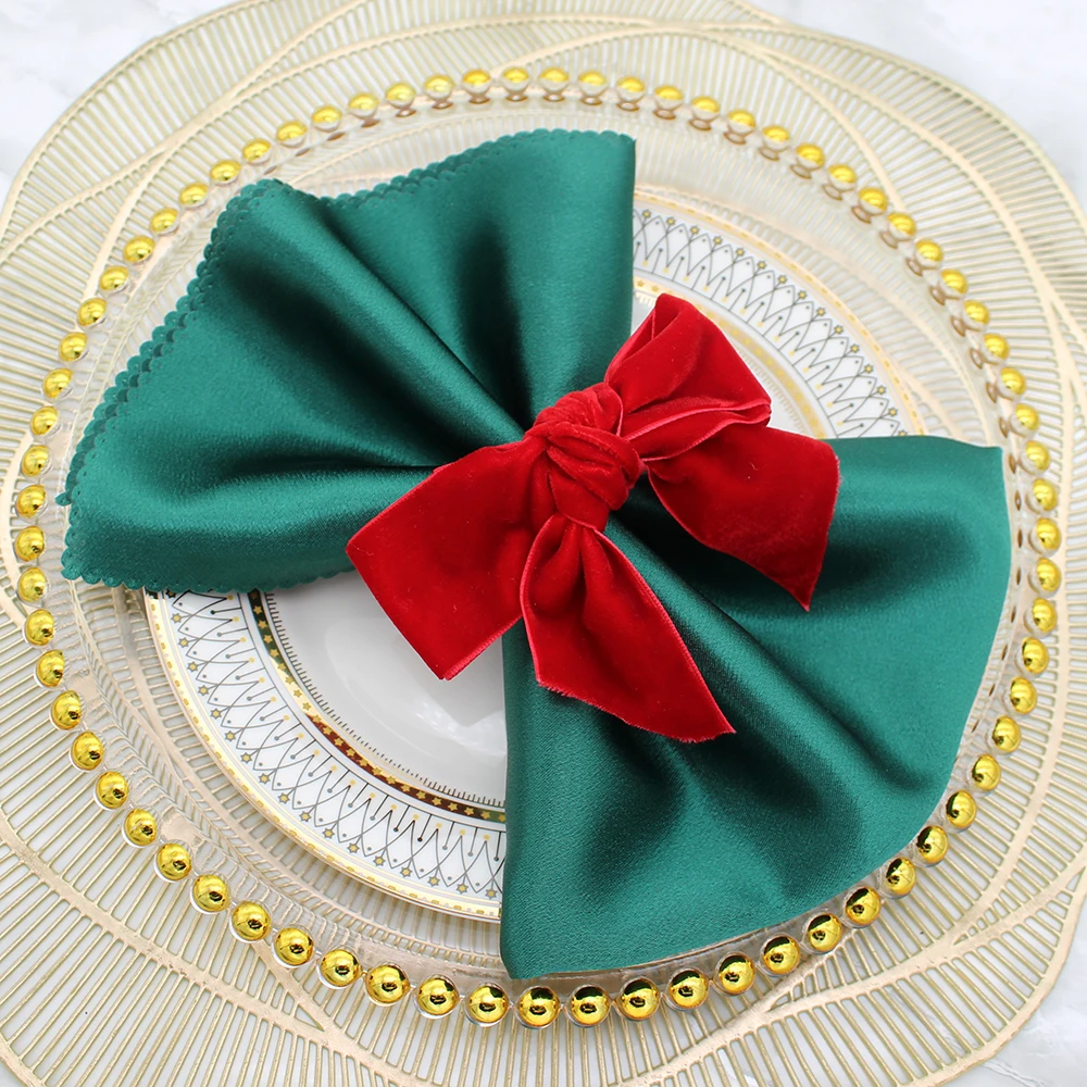 12Pcs Handmade Velvet Bowknot Napkin Rings Holder for Christmas Wedding Thanksgiving Dinner Banquet Table Decor HWW57