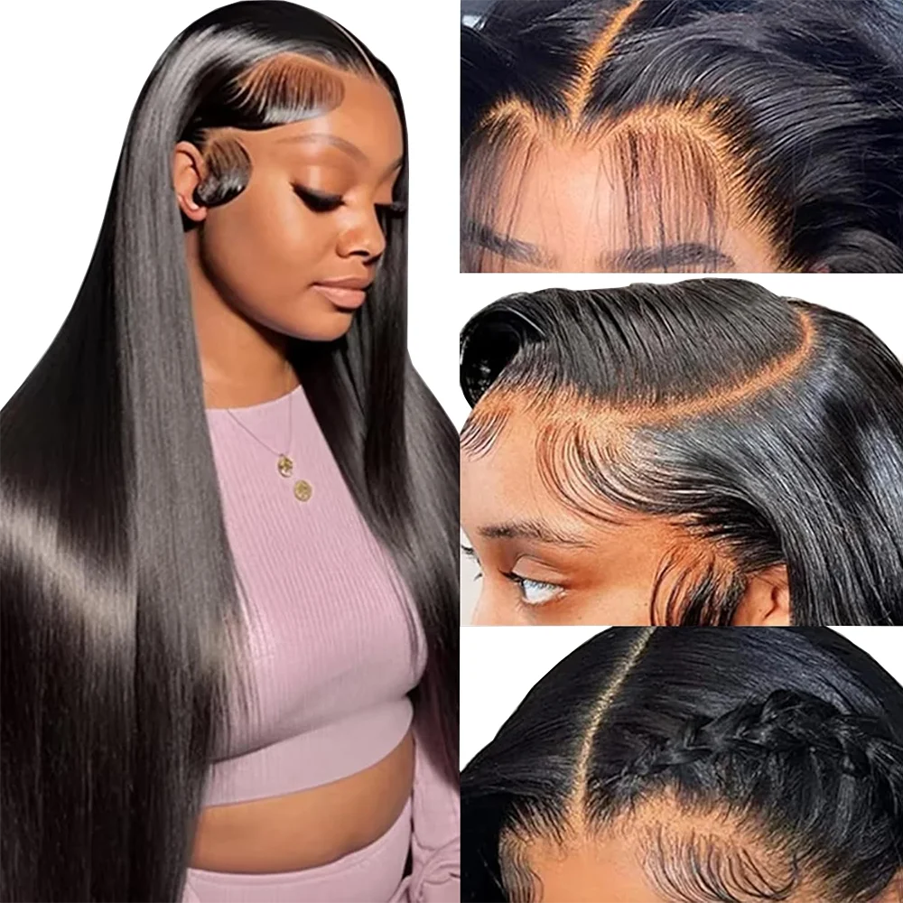 

18-26 дюймов, черные прямые волосы, 13 × 4, синтетические волосы на шнуровке спереди, подходят для женской повседневной вечеринки, Хэллоуина, связанные вручную парики