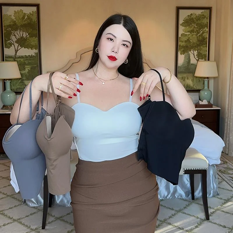 

One-Piece Padded Wireless Slimming Base Layer Bra for Plus Size, Camisole Tube Top, Large Size Strap Vest