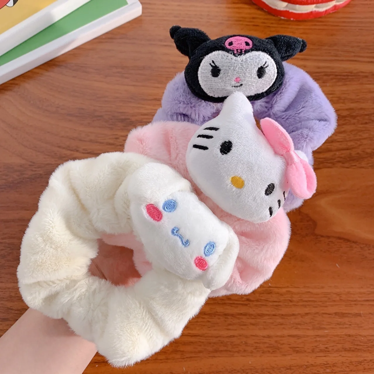 5Pcs/Set Sanrio Plush Hair Band Toy Cute Kuromi Hello Kitty Cinnamoroll My Melody Pompom Purin Headdress Kid Girl Birthday Gift