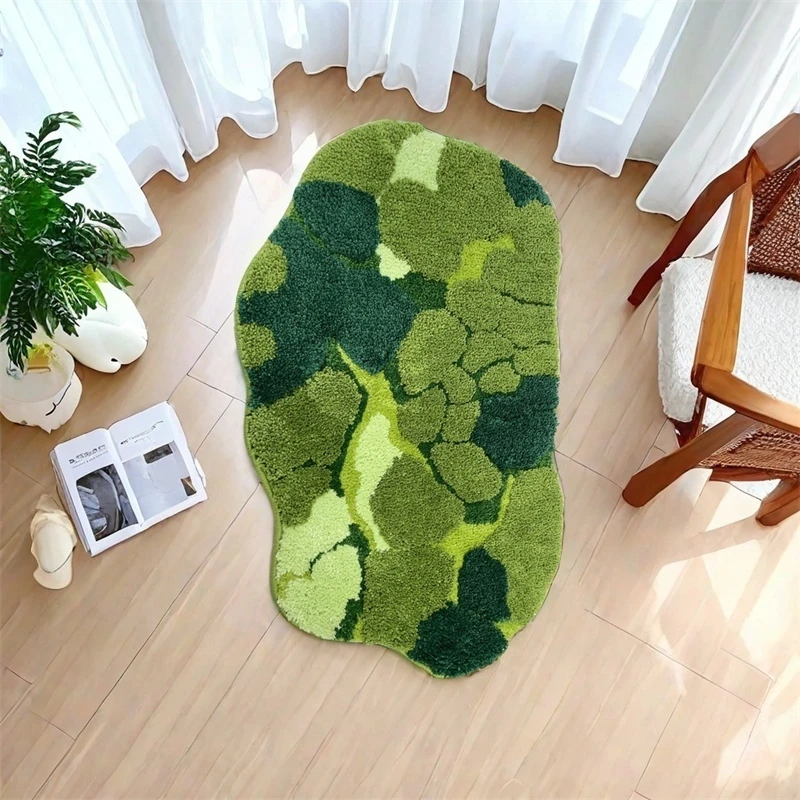 

INS Aesthetic Moss Rug High-End Green Plush Absorbent Floor Mat Anti-Slip Foot Pad Carpet Bedroom Living Room For Home Decor
