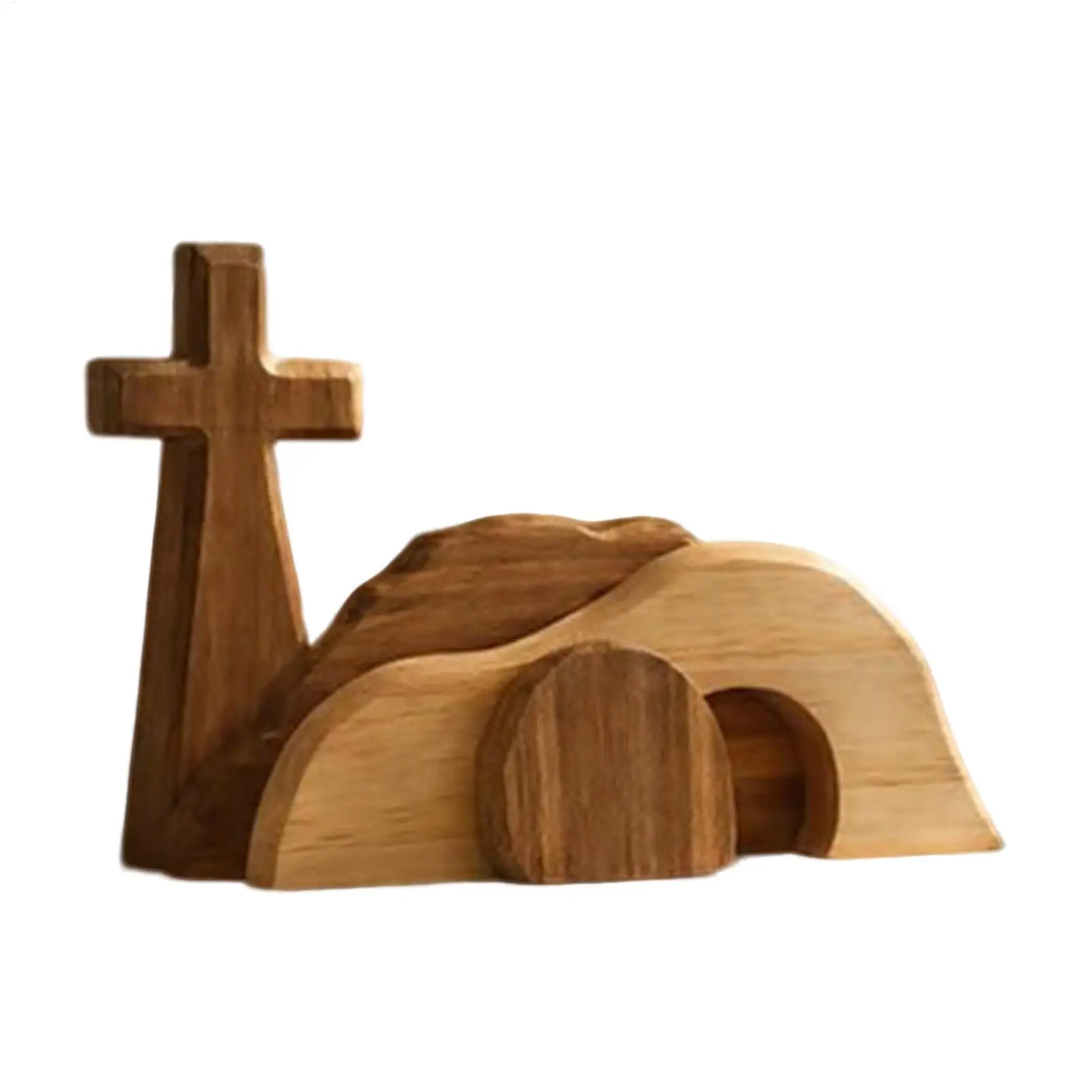 Cross Empty Tomb Easter Scene Deco Wooden Christian Jesus Scene Ornaments Hill Figurine Figurine For Home Church Mantle Shelf