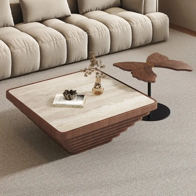 minimalist travertine rock slab living room household small apartment high-end square coffee table  FT
