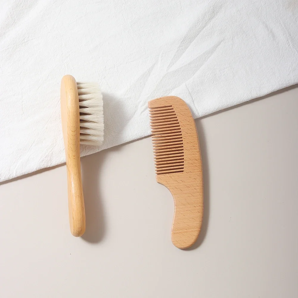2 stücke Baby Pflege Haar wolle Pinsel Buche Holz Kamm Neugeborenen Massage Kamm Baby Dusche Geschenk set natürliche baby pinsel