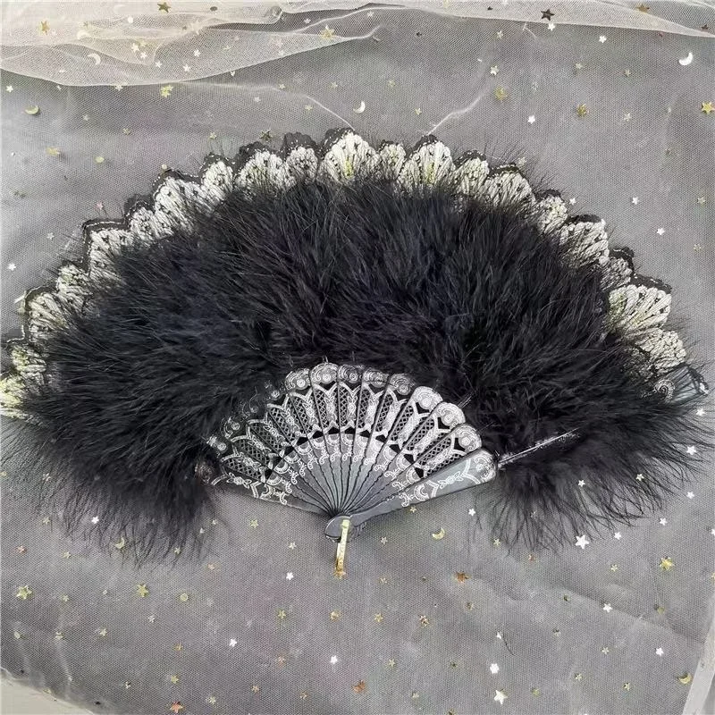 Feather Fans Flower Lace Trim Fan Folding Handheld for Women Hand Craft Halloween Christmas