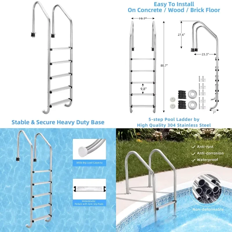 for 5 Step Swimming Pool Ladder Non Slip Pedal 304 Stainless Steel Accessories