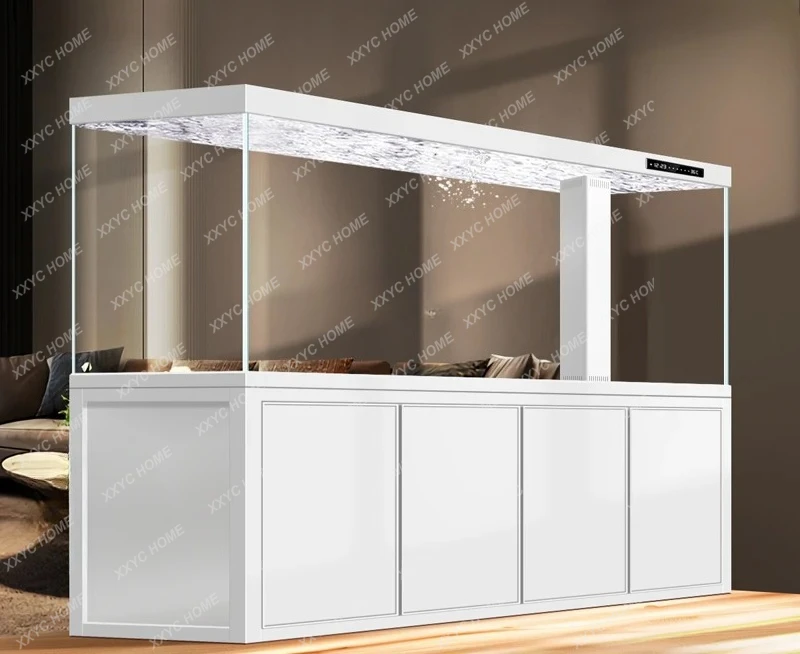 A Giant oversized fish tank ornamental aquarium living room lobby ultra-white glass ecological bottom filter dragon fish tank
