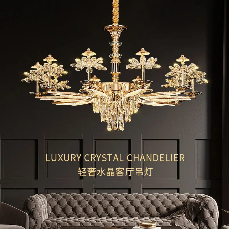 New Models 2025 Flower Crystal LED Ceiling Chandeliers Living Dining Room Pendant Lamp Home Decor Hanging Light Luster Fixtures