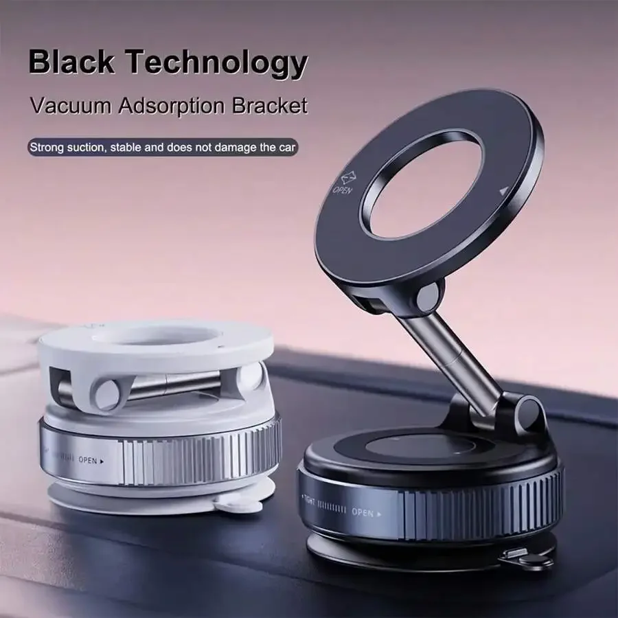 

Powerful N52 Magnetic Phone Holder, Upgraded Aluminum Alloy Material, 360° Rotatable & Foldable Design, Equipped With Vacuum Suction Cup, Suitable For Installation On Car Dashboard, Bathroom Tiles And Glass Surfaces