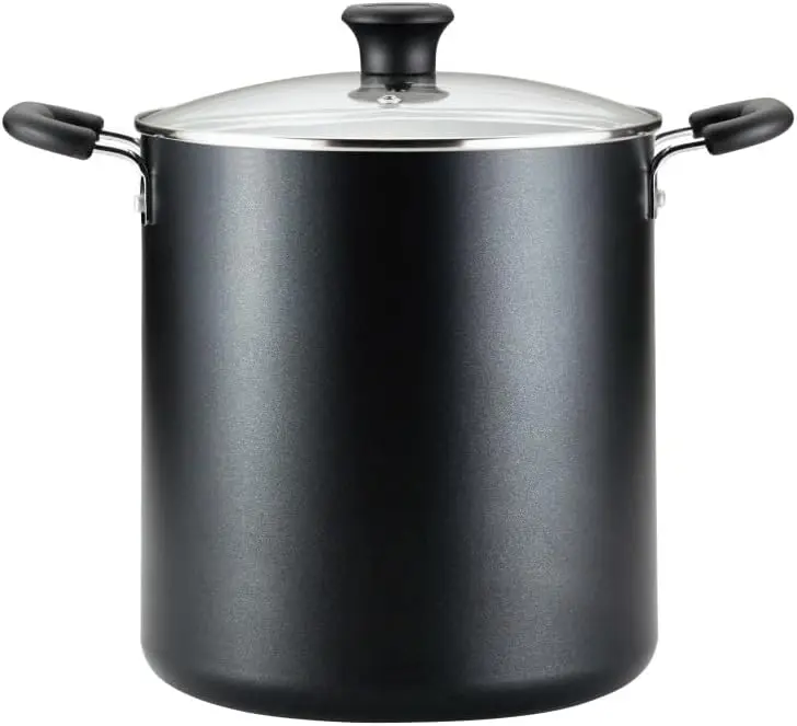 

12 Quart Nonstick Stockpot with Lid, Oven Safe to 350F, Stay-Cool Handles, Dishwasher Safe Black Cookware