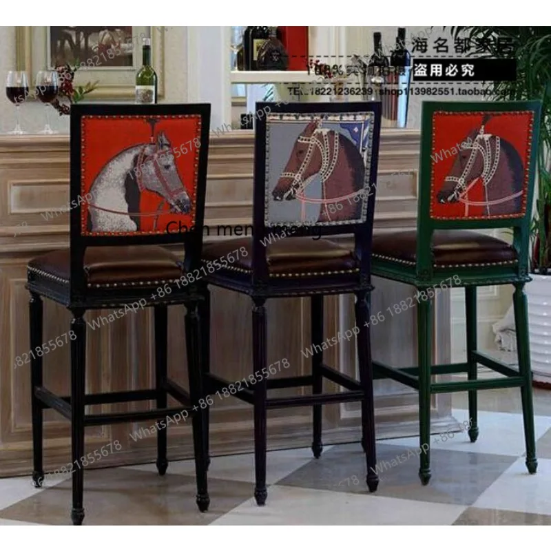 American horse head bar chair foreign trade solid wood leisure chair hotel luxury bar chair can be ordered