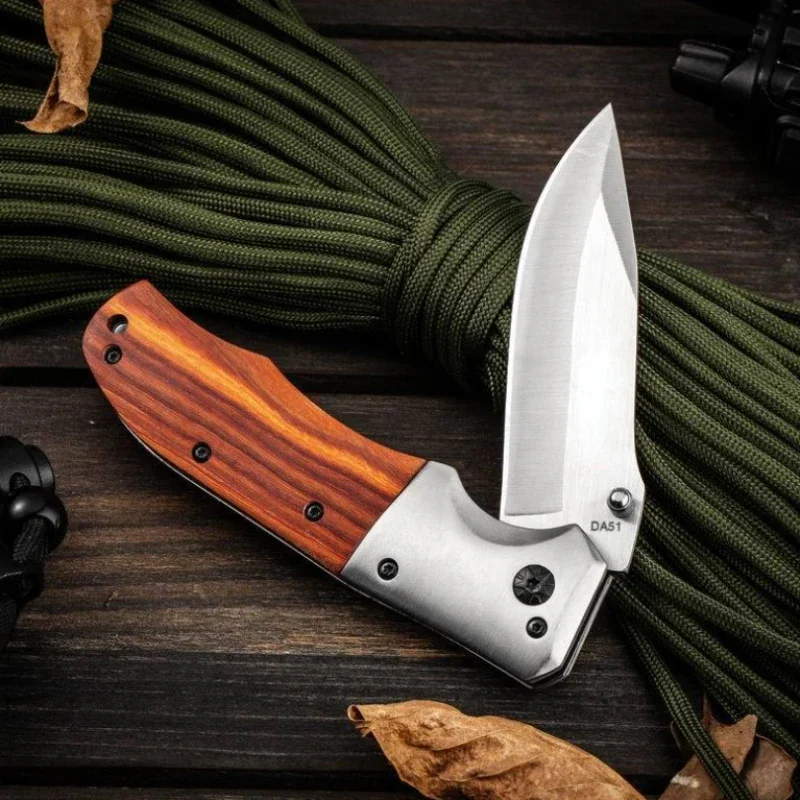 EDC Portable Outdoor Mini Folding Knife, High Quality Redwood Handle Pocket Knife, 440C Steel Outdoor Multifunctional Tool Knife