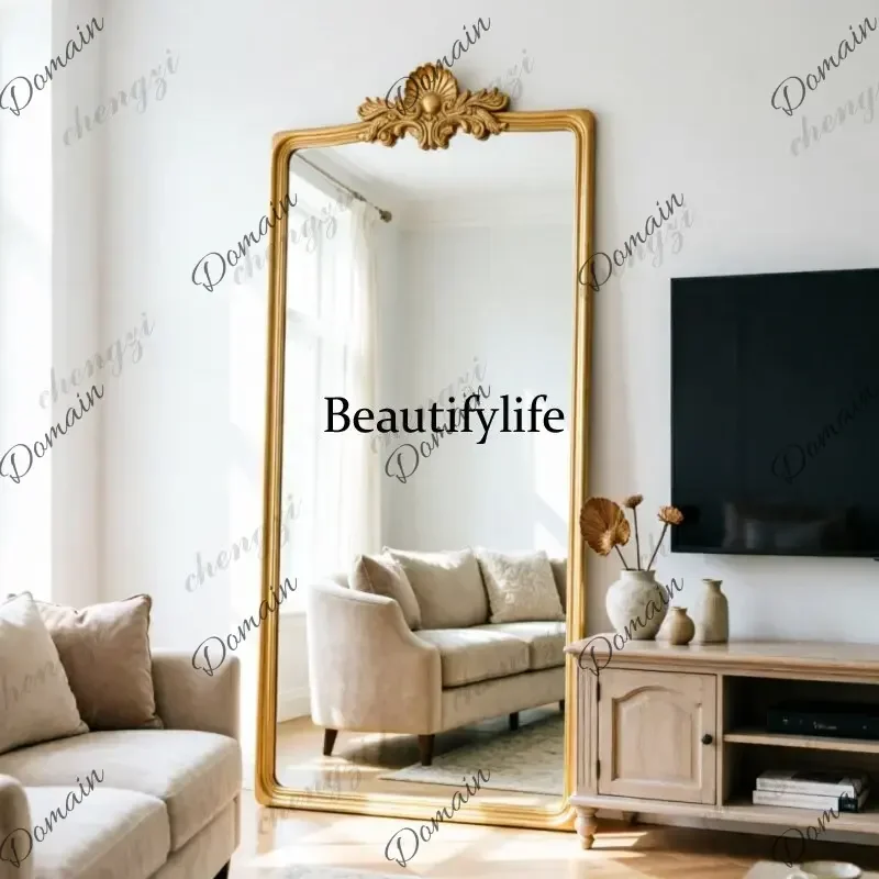 ISL French retro carved full-length mirror floor-to-ceiling bedroom living room fitting mirror rectangular luxury, decorative mi