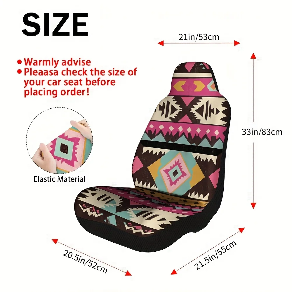 2pcs Universal Car Seat Covers Set, Geometric Tribal Art Print, Fashionable Vehicle Seat Covers. Fits Holiday Hometown Trips, Da