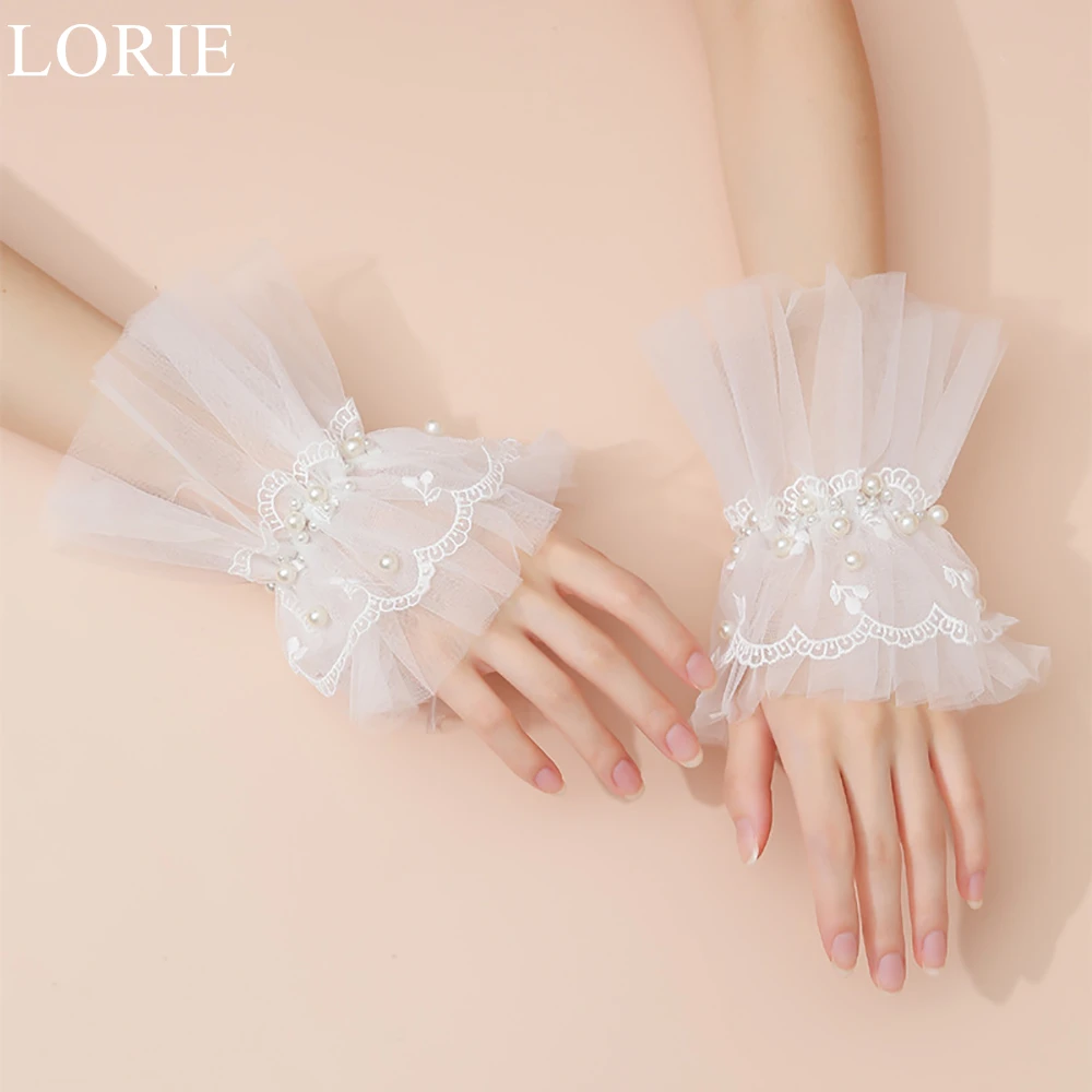 LORIE-guantes de novia cortos blancos, accesorios para fiesta de boda, sin dedos, elegantes, de encaje, 2024