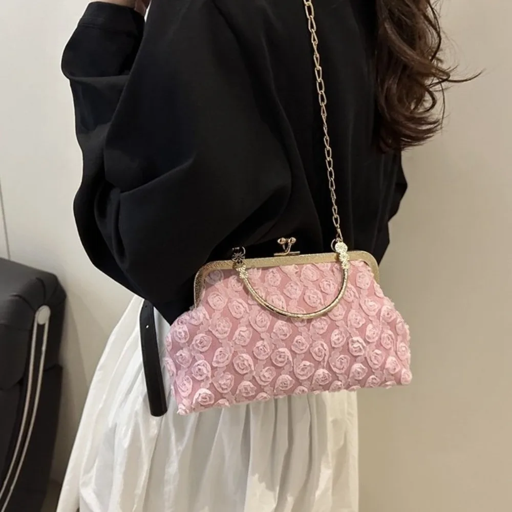 

Retro Chain Party Banquet Bag Flower Korean Style Kiss Lock Shoulder Bag Handheld Large Capacity Crossbody Bag Wedding