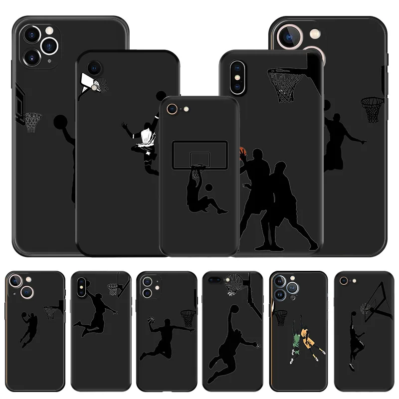 Soft Phone Cases For iphone 16 15 14 13 12 11 Pro XS Max Mini XR 7 8 Plus 16Pro Basketball Dunk Aerial dance Black Matte Cover