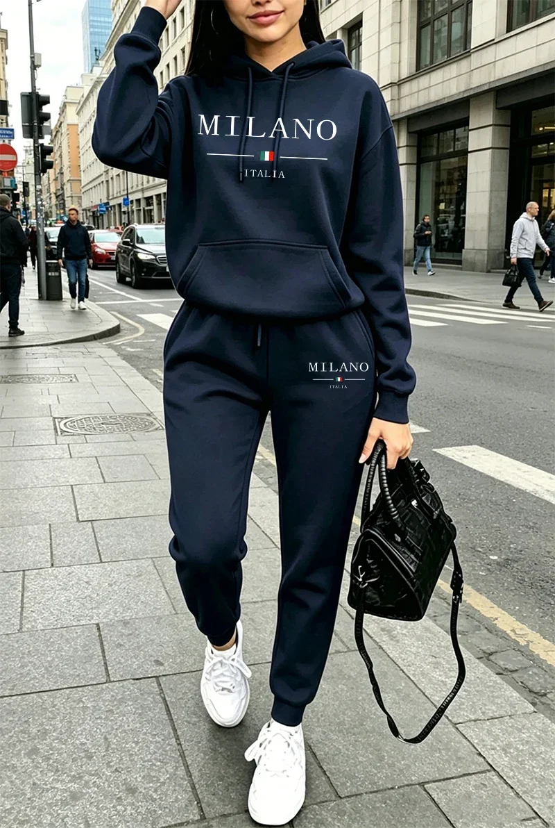 Outdoors Sports Jogging Woman Clothing Fashion Urban Streets Hoodie Pants Autumn Winter Womens Outfits Casual Hooded Sweatshirt