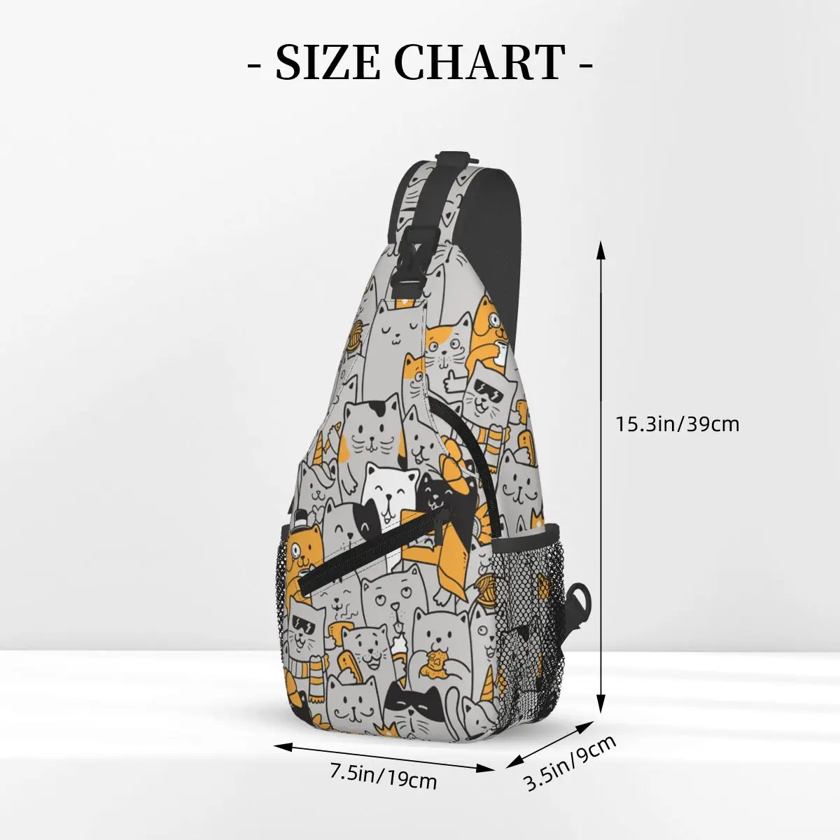 Cute Kitten Cat Pattern Chest Bag Men Sling Crossbody Backpack Chest Bag Travel Hiking Daypack Shoulder Bag