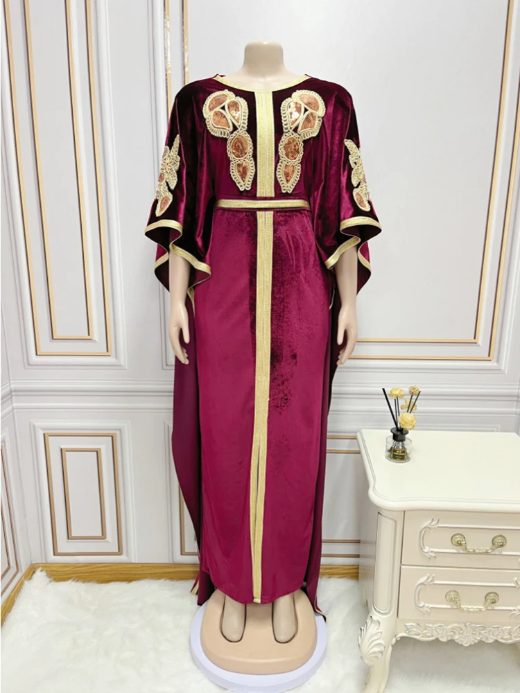 Muslim Luxury Abayas for Women Embroidery Velvet Long Sleeve Dresses Dubai Turkey Wedding Party Kaftan Robe Islamic Clothing