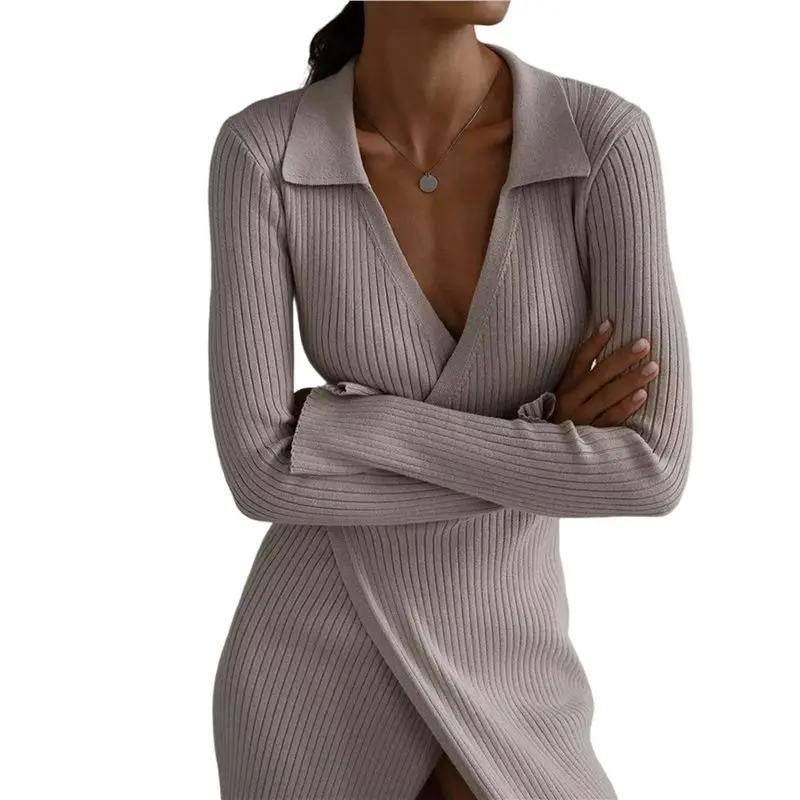 

2025 Trend Women's Wool Blend Side Slit Sweater Dresses Fall Business Casual Outfits