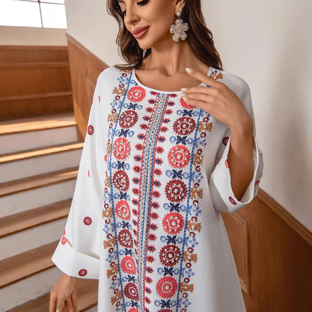 رداء الشرق الأوسط عبر الحدود من أمازون الأكثر مبيعًا مطبوع برقبة دائرية على طراز العطلة عباية رداء عباية cw00052