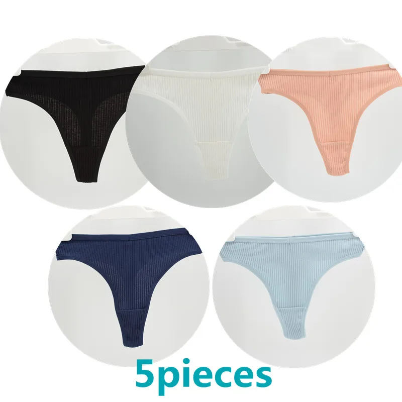 5 PCS/Set Women's Cotton  Panties Seamless Thong Waist Female Striped Underwear SexyBikini Briefs Comfortable Lingerie  Clothing