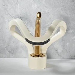 Faucet Bathroom Hollow Out Design Waterfall Basin Mixer Taps Cold and Hot Milk White Gold Basin Faucet Single Hole Torneira