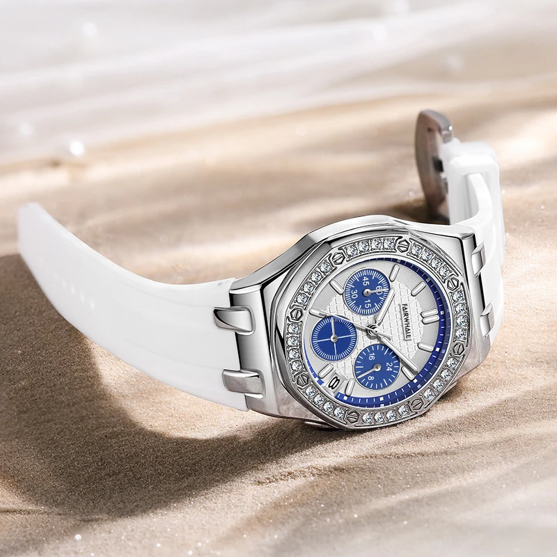 ساعة مارك فيرويل 3590 للسيدات بتصميم رائع من الألماس، متعددة الوظائف، تاريخ تلقائي، كرونوغراف، ساعة كوارتز عصرية #3