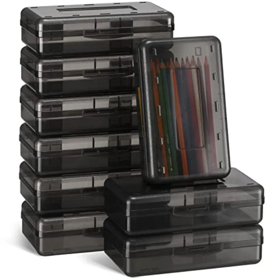 

12 Pack Pencil Boxes for School Bulk, Large Plastic Pencil Case with Lid, Stackable Hard Crayon Storage Box for Classroom,Desk