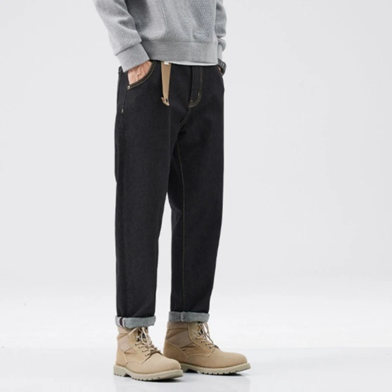 Men Spring Autumn Straight Trend Harem Pants Classic Simplicity Baggy Daily Casual Jeans Fashion Versatile Black Denim Trousers
