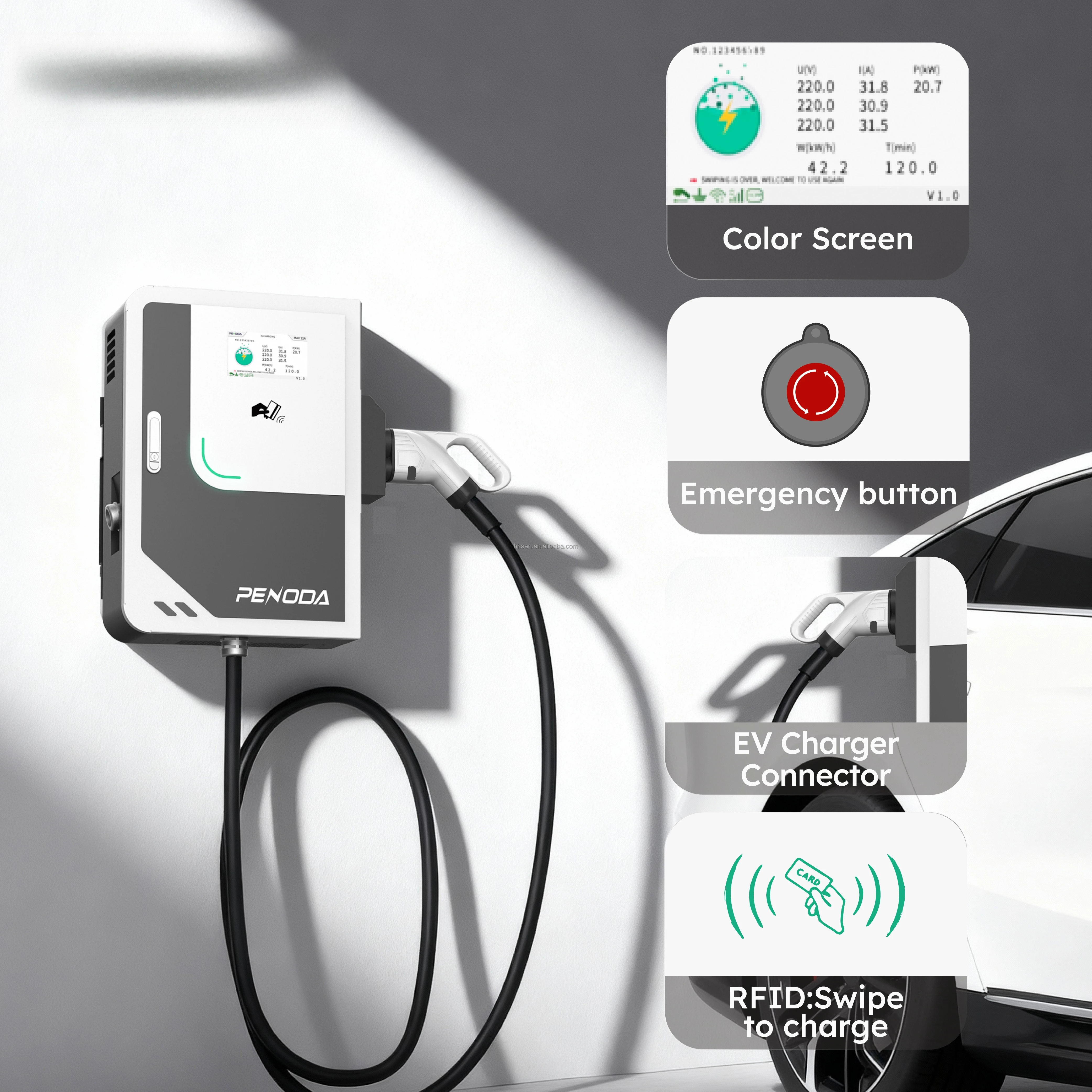 21kW Fast DC EV Charger Station Level2 Single Phase 220V 240V Wallbox CCS1 CCS2 Connectors OCPP1.6J Smart EVSE North America