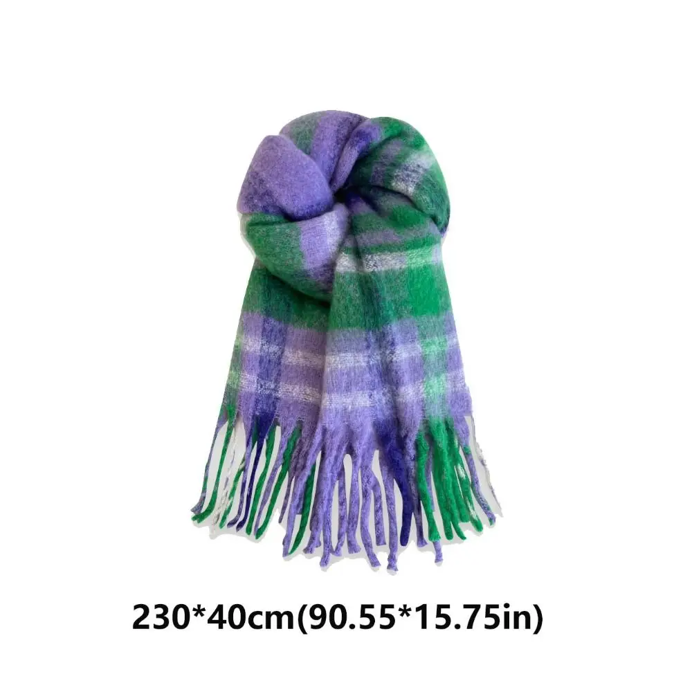 Tassel Plaid Wool Scarf Plush Cashmere Shawl Long Shawl Korean Style Scarves Wool Scarves Winter Cashmere Scarves Women/Men