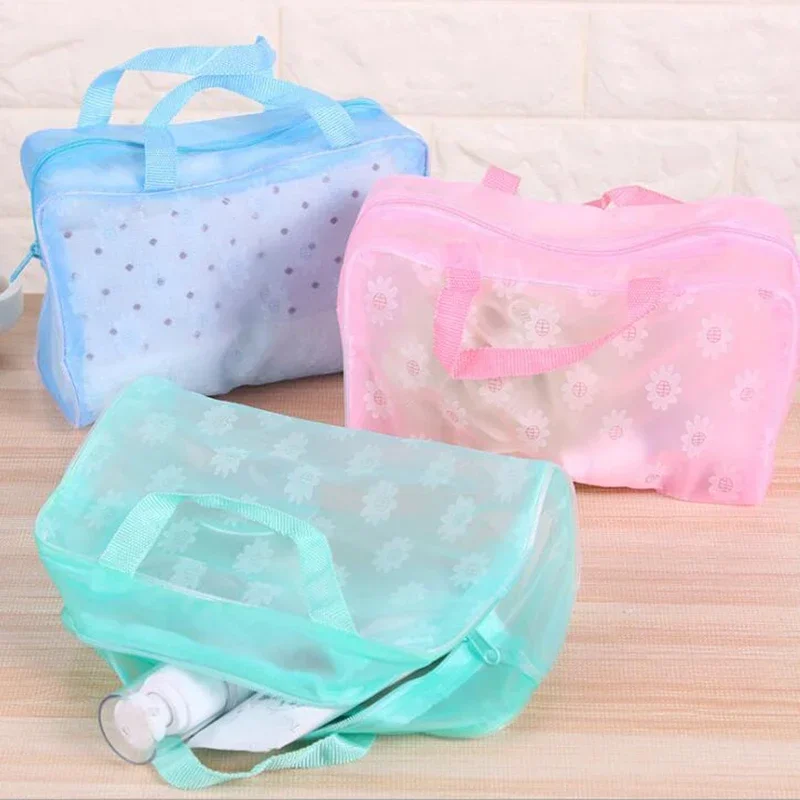 Bolsa de cosméticos transparente de PVC Floral para mujer y niña, bolsa de maquillaje transparente, estuche de belleza impermeable con cremallera,