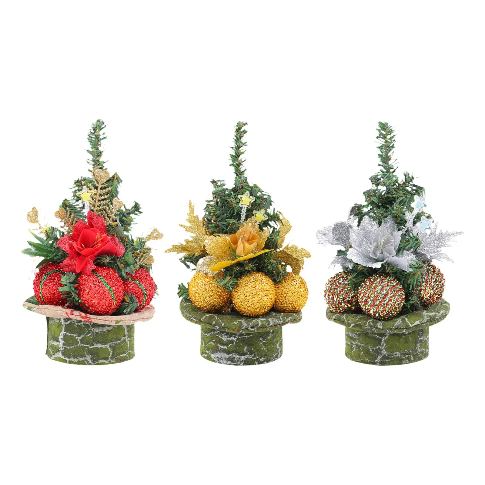 Mini Xmas Tree Artificial Flowers Decoration Artificial Tabletop Christmas Tree for Holiday Shelf Party Bedside Valentines Day