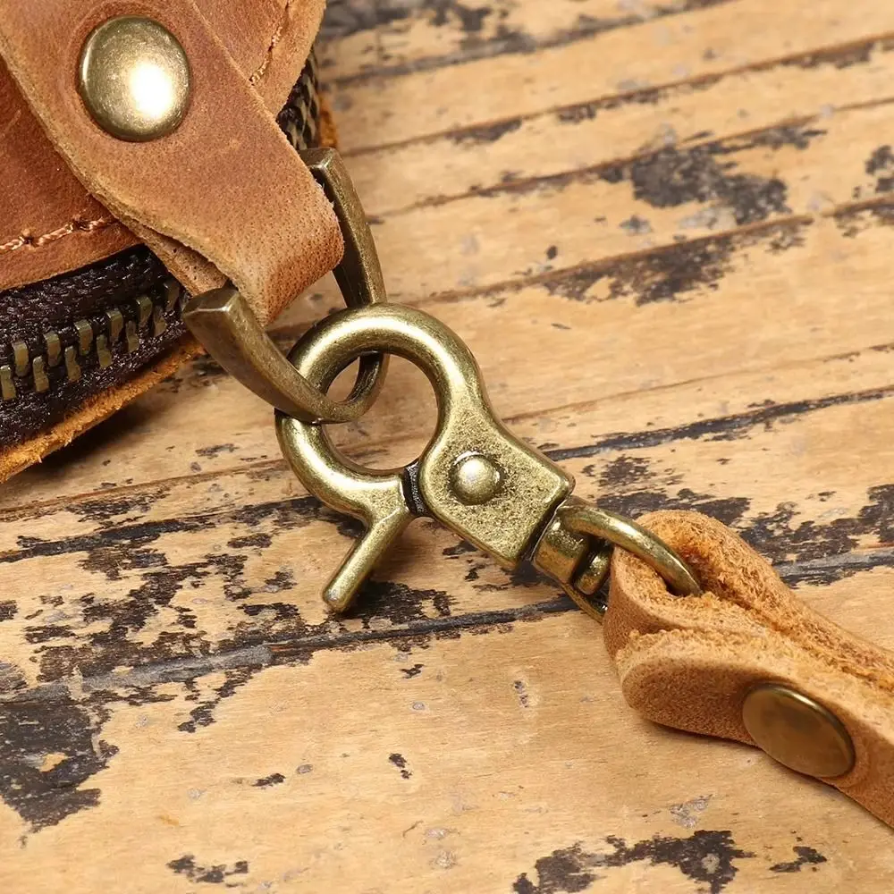 Top Layer Leather PU Leather Key Bag Pure Cowhide Carry Design Car Key Coin Purse Zipper Closure Crazy Horse Cowhide Pouch