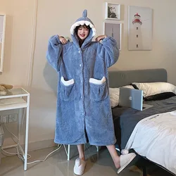 Cute Cartoon Robe Night Dresses Kawaii Pajamas Women Autumn Winter Coral Velvet Long Nightgown Loose Bathrobe Thickened Homewear