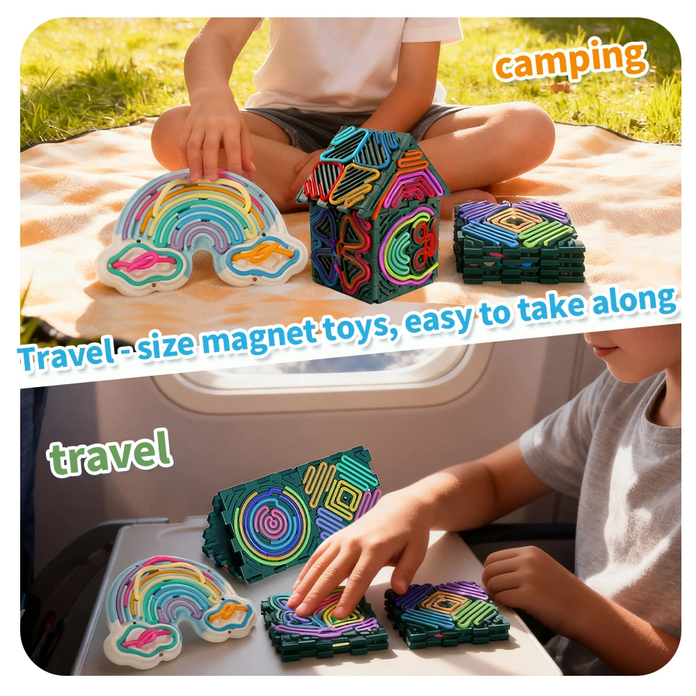 Giocattoli sensoriali 3D Fidget, giocattolo Fidget cubo in silicone e tabellone attività con corde, silenzioso sollievo dall'ansia da stress per bambini 3+, adulto