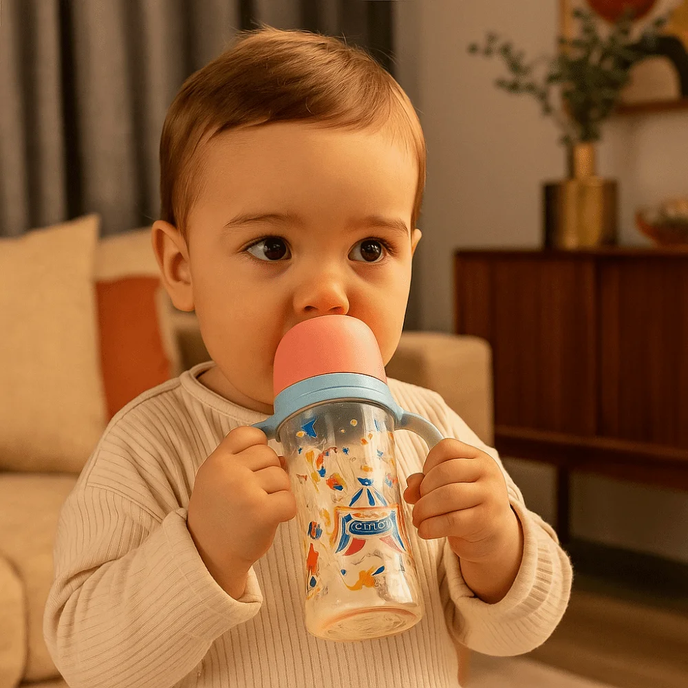 

Cartoon Baby Milk Bottle with Handle Animal Pattern Baby Feeding Bottle Transparent Drop Resistant Toddler Milk Cup Newborn Care