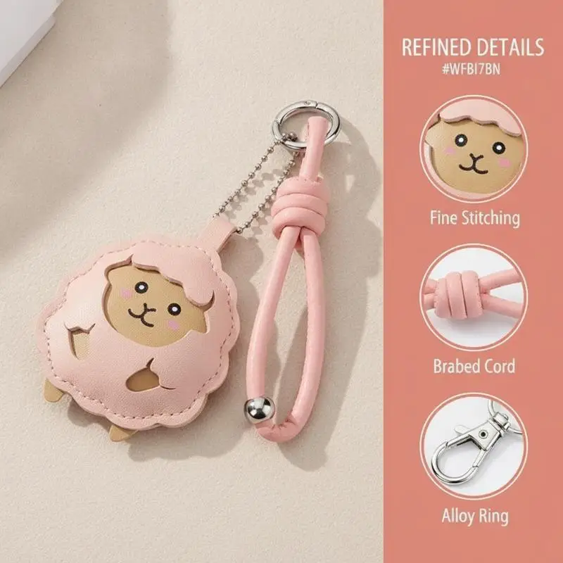 Kawaii Schaf-Leder-Schlüsselanhänger, niedlicher Cartoon-Lamm-Anhänger mit Handschlaufe für Schüler, Schulranzen-Accessoire – Detail 9